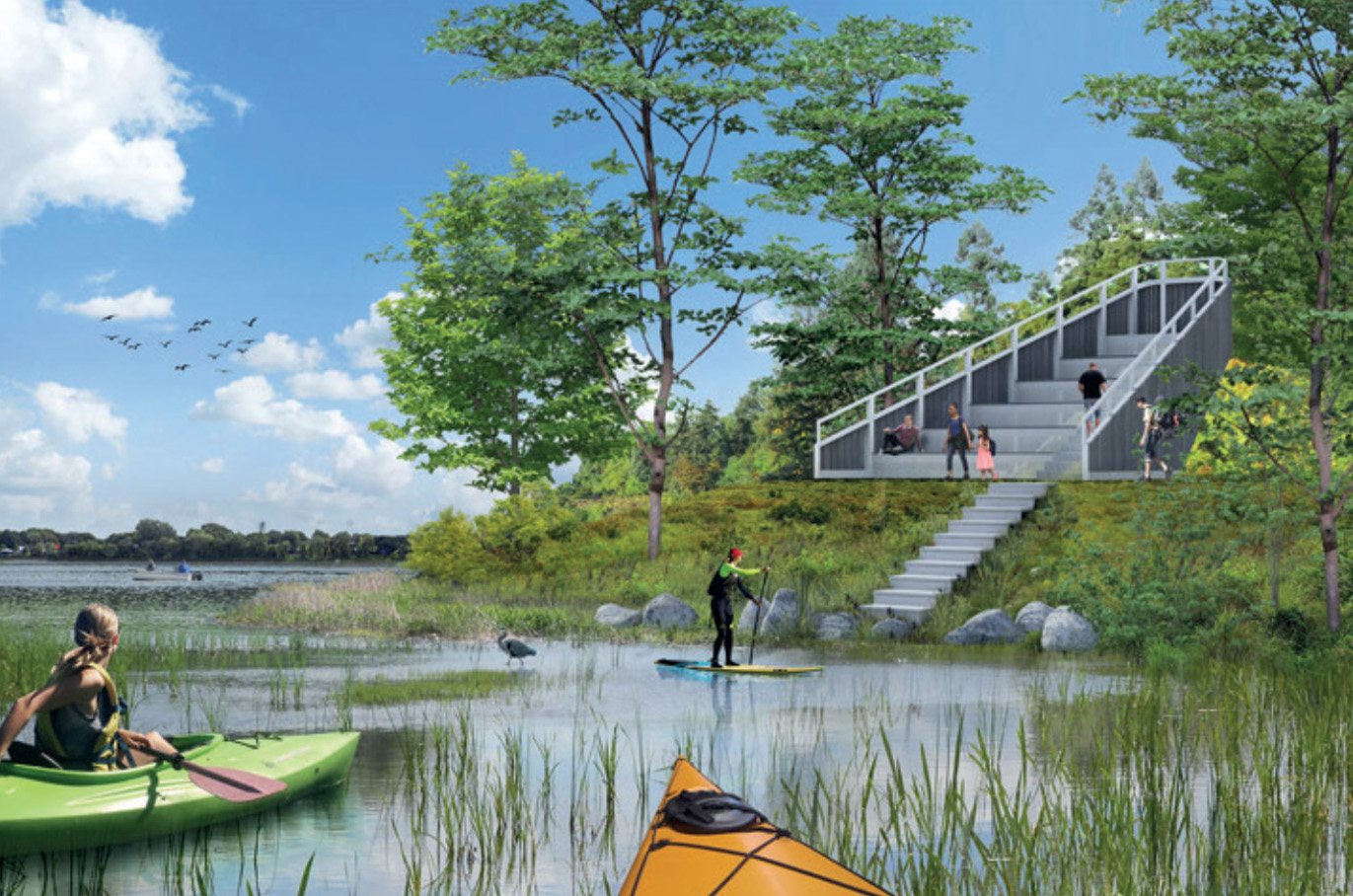 Concept — belvédère et activités nautiques au plan d'eau